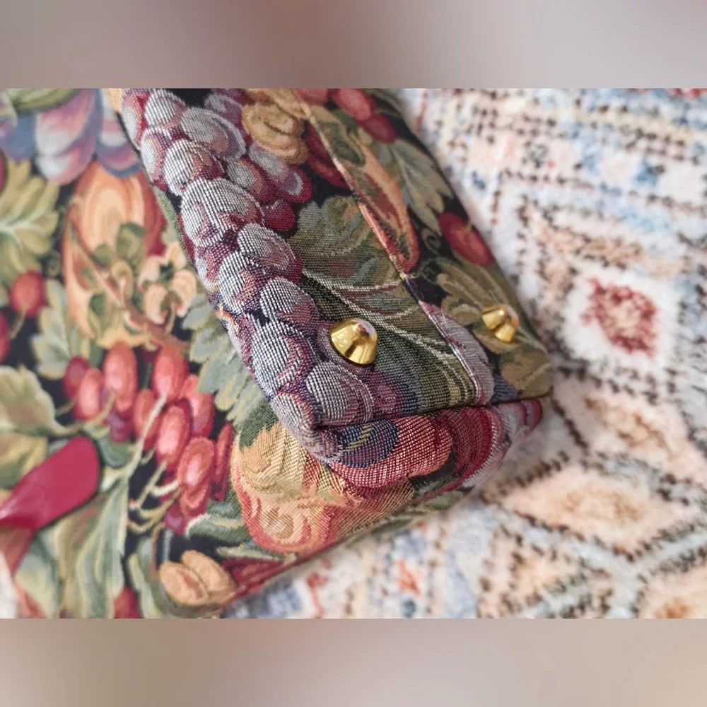 Royal Tapisserie Multicolor Fruit Tapestry Satchel with Red Trim